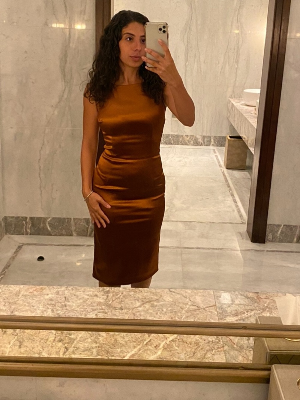 Dolce & Gabbana Copper Satin Midi Dress bodycon - Picture 8 of 8